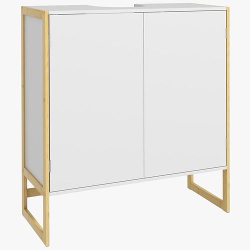 Meuble Sous-Vasque - 2 Portes, Étagère - Bambou Mdf Blanc
