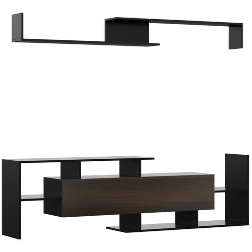 Ensemble Meuble Tv Avec Étagère Murale Style Contemporain Aspect Bois Noir