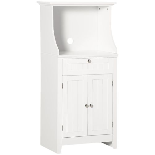 Meuble Micro-Ondes Pour Cuisine - Tiroir, 2 Portes, Niche - Dim. 60l X 40l X 122,5h Cm - Mdf Blanc