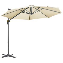 Parasol Déporté Octogonal Inclinable Manivelle Avec Pied En Acier Ø 2,94 X 2,48h M Beige Clair