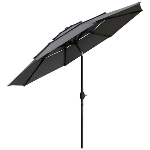 Parasol De Jardin Inclinable Rond Dia. 2,85 X 2,5 M Manivelle Cheminées D'aération Toile Haute Densité 180 G/M² Gris