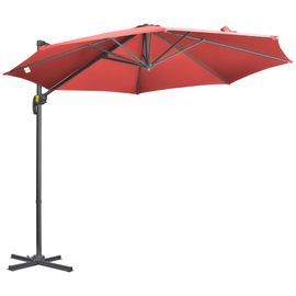 Parasol Déporté Octogonal Inclinable Manivelle Avec Pied En Acier Ø 2,94 X 2,48h M Rouge