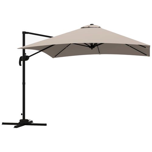 Parasol Déporté Carré Inclinable Pivotant 360° Manivelle Piètement Acier Dim. 2,95l X 2,95l X 2,66h M Taupe