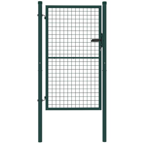 Portillon grillagé - gâche réversible, serrure encastrée, 3 clés - acier vert - 97 x 200H cm