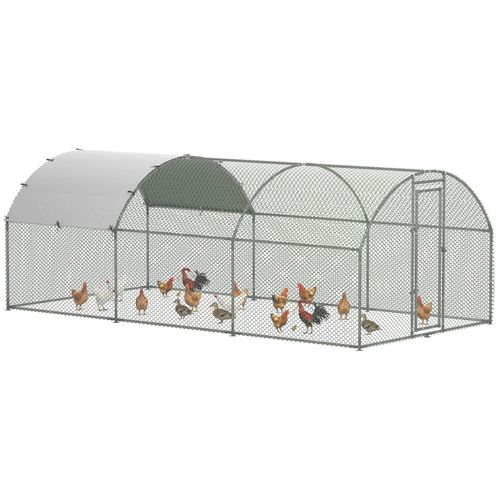 Enclos Poulailler Chenil 15,96 M² - Parc Grillagé Dim. 5,7l X 2,8l X 1,97h M - Espace Couvert - Acier Galvanisé