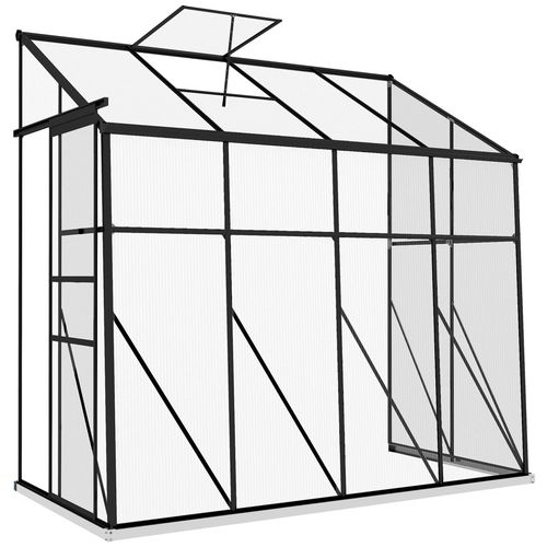 Serre De Jardin Adossée Serre Adossée Dim. 2,53l X 1,27l X 2,4h M Fondation Porte Coulissante Lucarne Alu Polycarbonate Noir