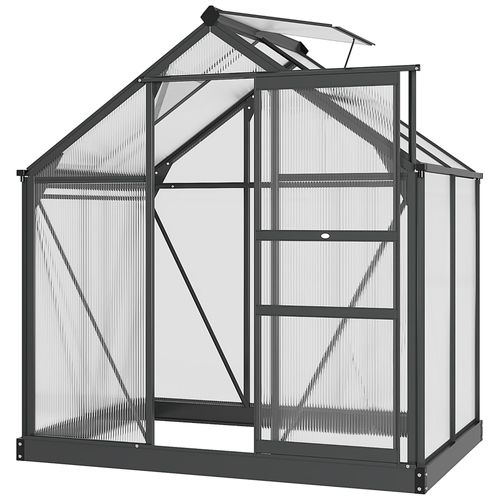 Serre De Jardin Aluminium Polycarbonate 2,51 M² Dim. 1,9l X 1,32l X 2,01h M Lucarne, Porte Coulissante + Fondation Incluse Alu. Gris Polycarbonate Transparent