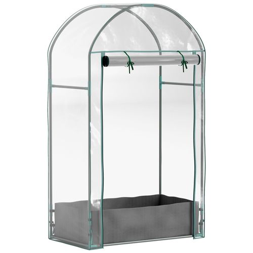 Mini Serre De Jardin Balcon - Porte Enroulable Zippée, Sac Plantation - 89 X 50 X 152 Cm - Acier Pvc Transparent