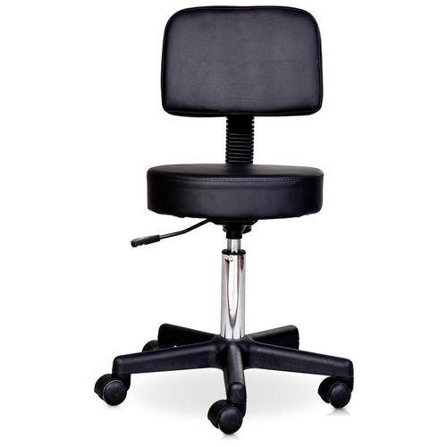 Tabouret Massage A Roulettes Reglable En Hauteur Pivotant Avec Dossier Ergonomique Noir