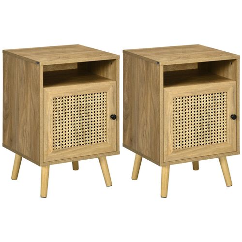 Chevets Style Bohème - Lot De 2 Tables De Nuit Design - Placard, Niche - Aspect Bois Manguier Rotin