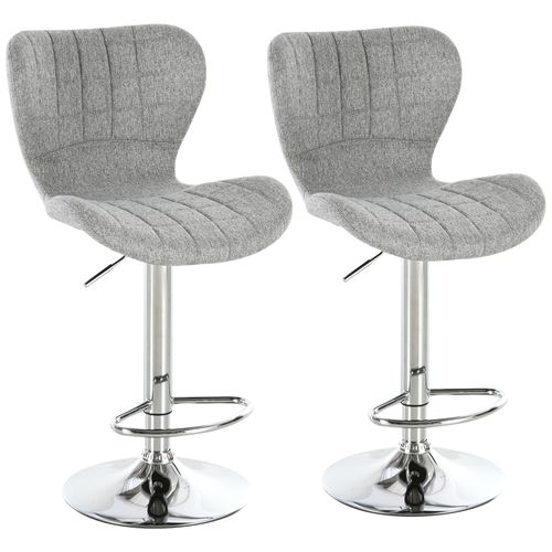 Lot De 2 Tabouret De Bar Design Contemporain Hauteur D'assise Réglable 59-81 Cm Pivotant 360° Lin Gris