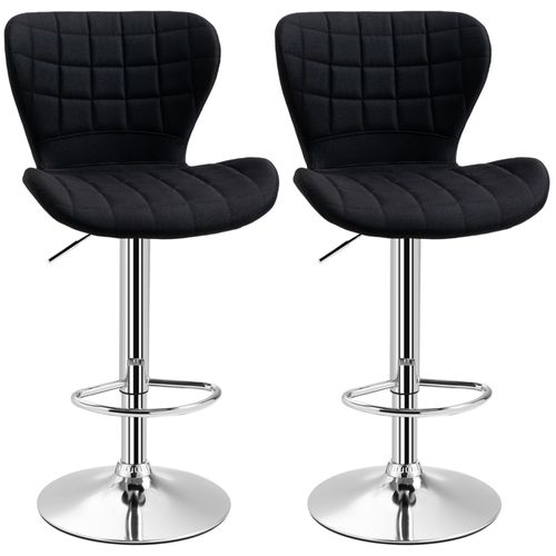 Lot De 2 Tabouret De Bar Design Contemporain Hauteur D'assise Réglable 59-81 Cm Pivotant 360° Lin Noir