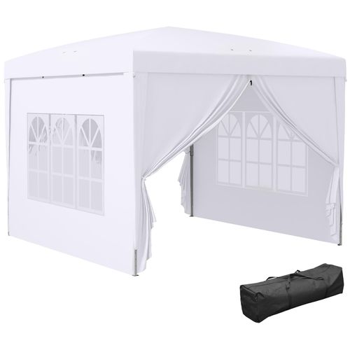 Tonnelle Barnum Pop-Up Pliant Dim. 3l X 3l X 2,58h M 2 Fenêtres Sac Transport Acier Oxford Blanc