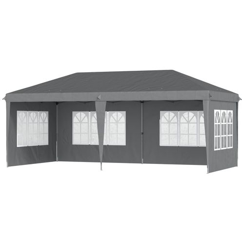 Tonnelle Pop Up Pliante - Barnum Pliable - 4 Cotés Démontables - 4 Fenêtres - Acier Oxford Haute Densité Gris