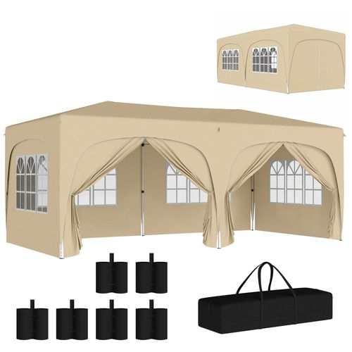 Tonnelle Barnum Pop Up Automatique 3x6 M - Hauteur Réglable - Sac De Transport, 6 Sacs À Lester Inclus - Sable