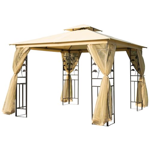 Tonnelle Barnum Style Colonial Double Toit Toiles Moustiquaires Amovibles 3l X 3l X 2,65h M Beige Noir
