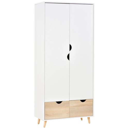 Armoire De Rangement Design Scandinave - Armoire De Chambre - Placard 2 Portes Avec Penderie Et Étagère - 2 Tiroirs Coulissants - Panneaux Particules Blanc Chêne Clair