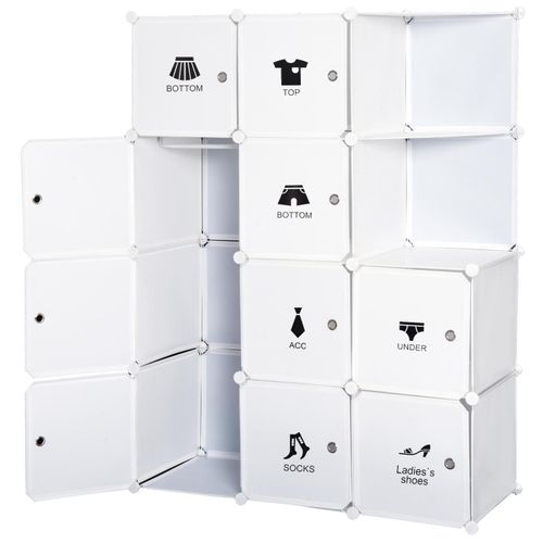 Armoire Penderie Cube Multi-Rangements 10 Cubes + 2 Étagères + Autocollants Décoratifs 111l X 47l X 145h