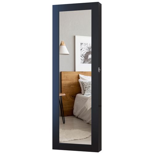 Armoire À Bijoux Multi-Rangements Design Contemporain Mural Avec Miroir 37l X 10l X 112h Cm Noire