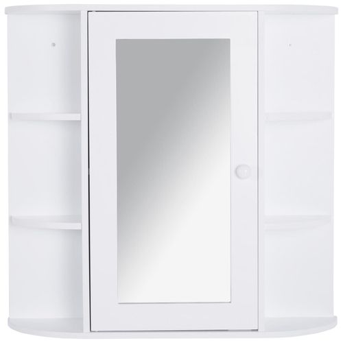Armoire Murale Salle De Bain Armoire À Glace Placard De Rangement Toilettes 1 Porte + Étagères Latérales Mdf Blanc