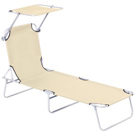 Transat Bain De Soleil Pliable Grand Confort Dossier Et Pare-Soleil Réglable Multi-Positions Beige