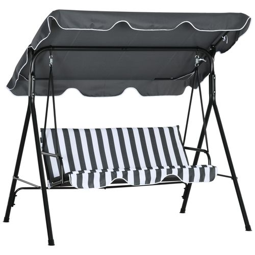 Balancelle De Jardin 3 Places Toit Réglable Acier Polyester Blanc Gris Rayé