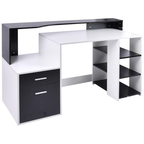 Bureau Informatique Multimédia Design Multi-Rangements 137 L X 55 L X 92 H Cm Noir Et Blanc