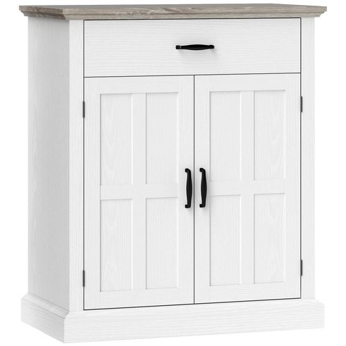 Buffet Élément Bas Style Classique Chic - 2 Portes, Étagère, Tiroir - Dim. 75 X 40 X 91 Cm - Blanc Effet Bois Clair