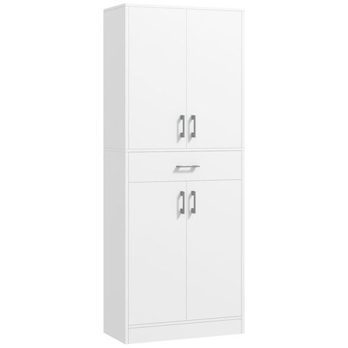 Buffet Haut De Cuisine Blanc Mat Style Contemporain - 4 Portes, 2 Étagères Réglables, Tiroir Coulissant