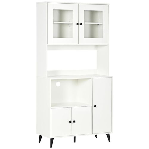 Buffet Haut Armoire De Cuisine Sur Pied - 5 Portes, 4 Étagères, Niche, Plan De Travail - Blanc Noir