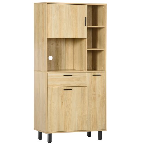 Buffet Haut 3 Portes, 4 Niches, Tiroir - Métal Noir Aspect Bois Clair
