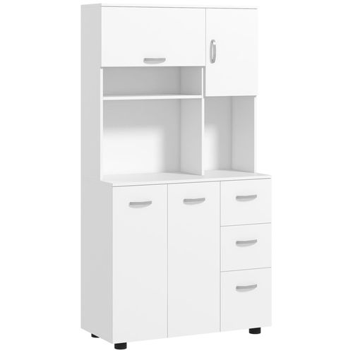 Buffet Haut 4 Portes 3 Tiroirs 2 Étagères 2 Niches 89l X 39,5l X 168h Cm Blanc