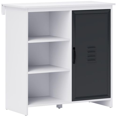Buffet Design Industriel - Meuble De Rangement 3 Niches Placard - Blanc Métal Gris