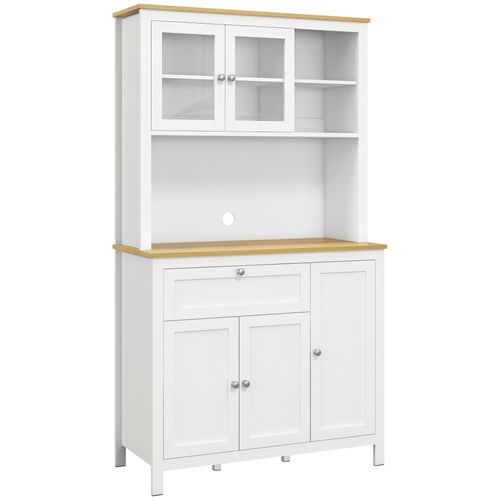 Buffet Haut Style Classique Chic Multirangement Blanc Effet Bois Clair