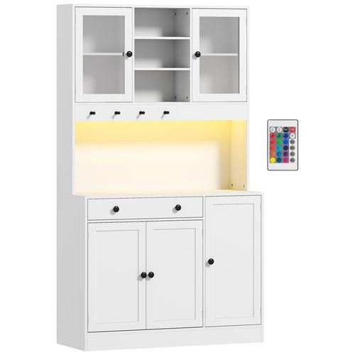Buffet Haut Led Multi-Rangement Dim. 103 X 40 X 180cm Poignées Boutons Noir Blanc