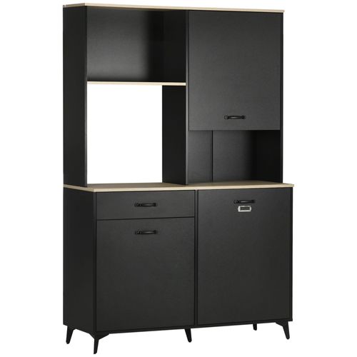 Buffet Haut Design Industriel Piètement Métal Noir Aspect Chêne Clair
