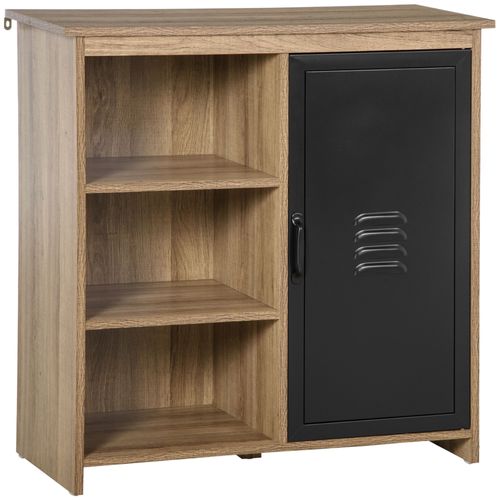 Buffet Design Industriel 3 Niches Placard Aspect Bois Métal Noir