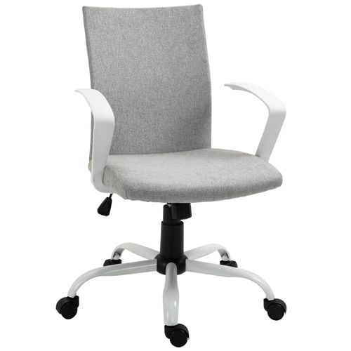 Chaise Bureau Design Réglable Piètement Acier Blanc Tissu Gris Clair