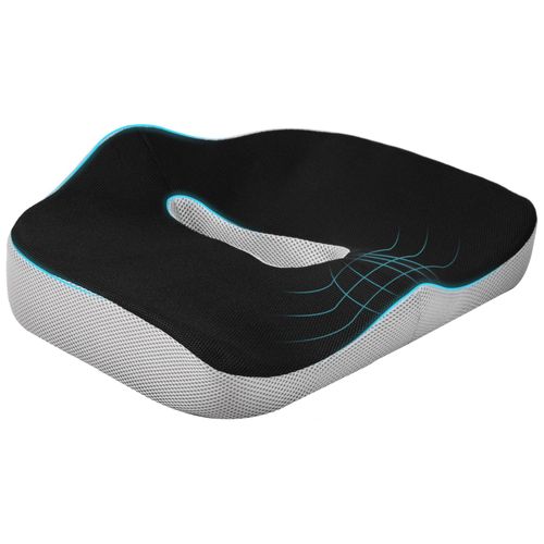 Coussin Siège De Chaise De Bureau En Mousse À Mémoire De Forme - Coussin Coccyx Ergonomique - Maille Gris Noir