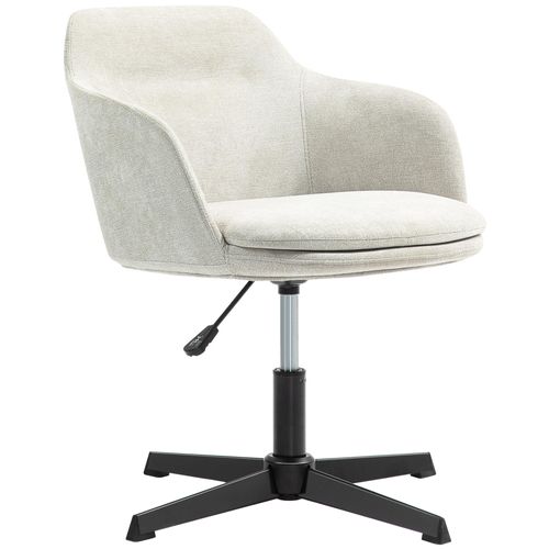 Chaise De Bureau Enveloppante Design - Piètement Acier Noir Tissu Toucher Lin Beige