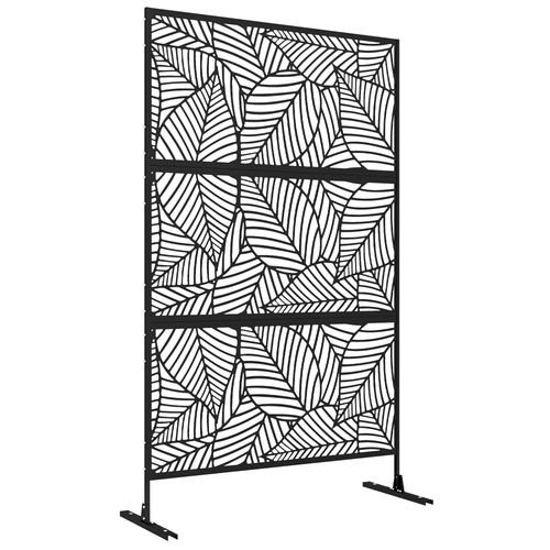 Panneau Brise Vue Décoratif Paravent Motif Végétal Métal Noir