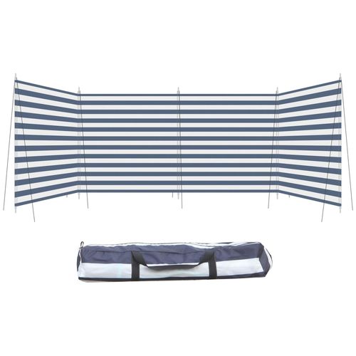 Paravent brise-vue de camping portable pliable avec sac de transport et poteaux dim. 540 cm x 150 cm acier polyester bleu blanc rayé
