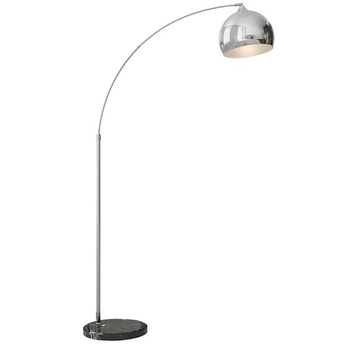 Lampadaire Arc Arceau Courbé Design Marbre Noir Abat-Jour Globe Chromé