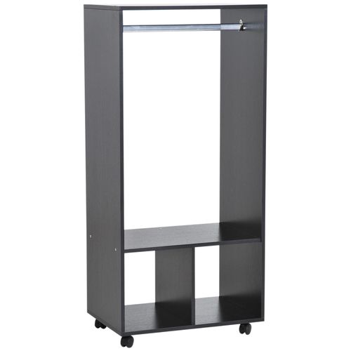 Armoire Penderie Étagère 2 Niches Penderie 4 Roulettes Pivotantes Dim. 60l X 40l X 128h Cm Noir