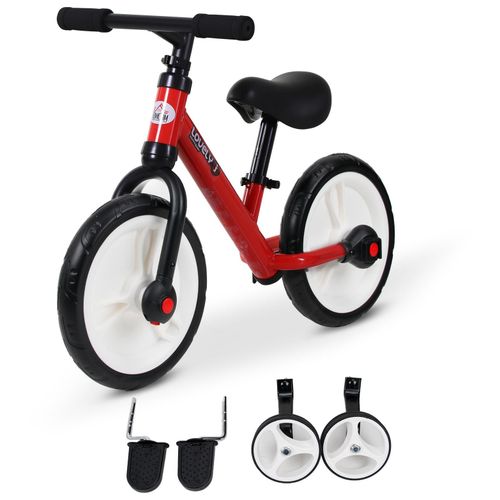 Vélo Enfant Draisienne 2 En 1 Roulettes Et Pédales Amovibles Roues 11" Hauteur Selle Réglable Acier Rouge