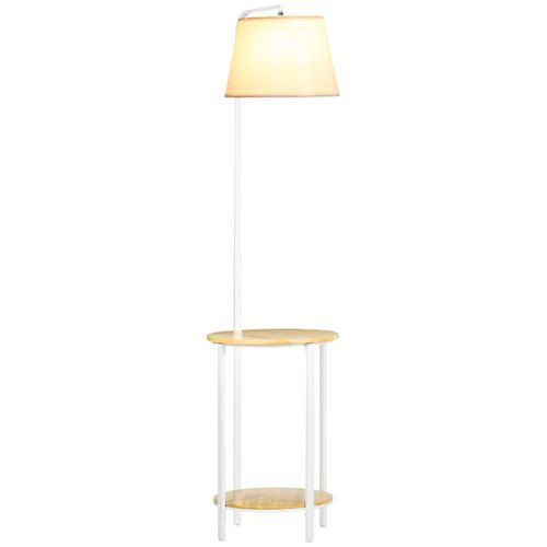 Lampadaire Étagères H.162 Cm Bambou Verni Métal Tissu Blanc