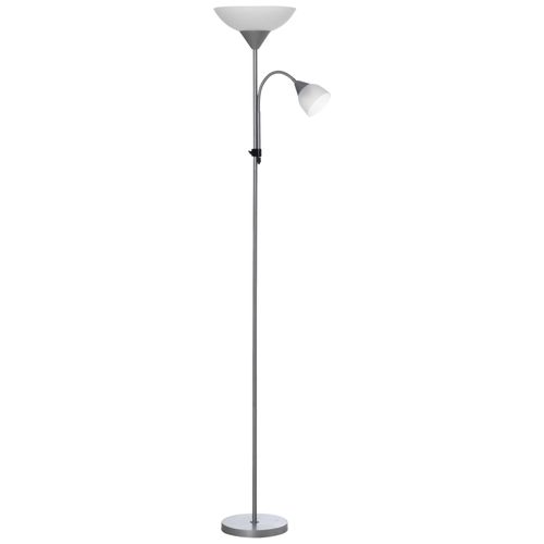 Lampadaire 2 Têtes Douilles E27 E14 Base Métal Dim. Ø28 X 179,5h Cm Gris Blanc