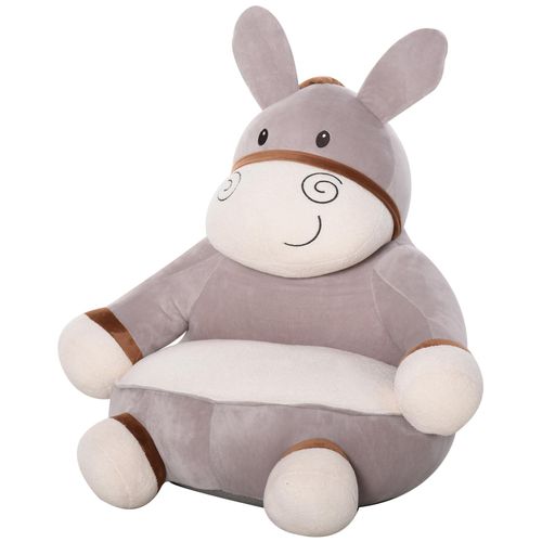 Fauteuil Enfant Âne Dim. 60l X 55l X 60h Cm Garnissage Moelleux Coton Revêtement Velours Gris Crème