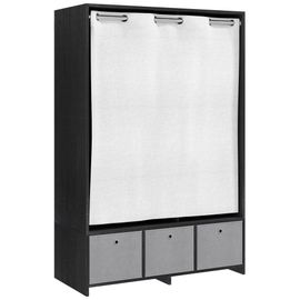 Vestiaire D¿Entrée - Barre De Penderie, 3 Niches, 3 Tiroirs Tissu, Rideau - Panneaux Noir Polyester Lin Gris Clair
