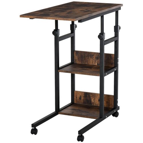 Table De Lit/Fauteuil - Table Roulante - Hauteur Réglable - 2 Étagères Intégrées - Panneaux Particules E1